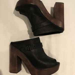 Joie Black Leather Wooden Mules